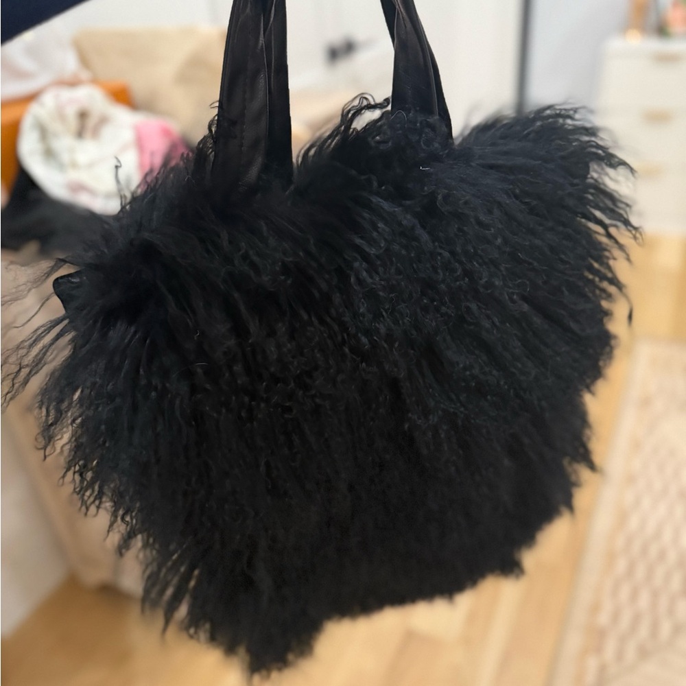 Nasty Gal Black Faux Fur Tote Bag